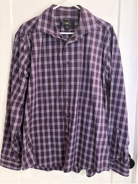 EUC Pronto Uomo Non-Iron Purple Plaid Long Sleeve Button-Down Shirt, Men’s XL